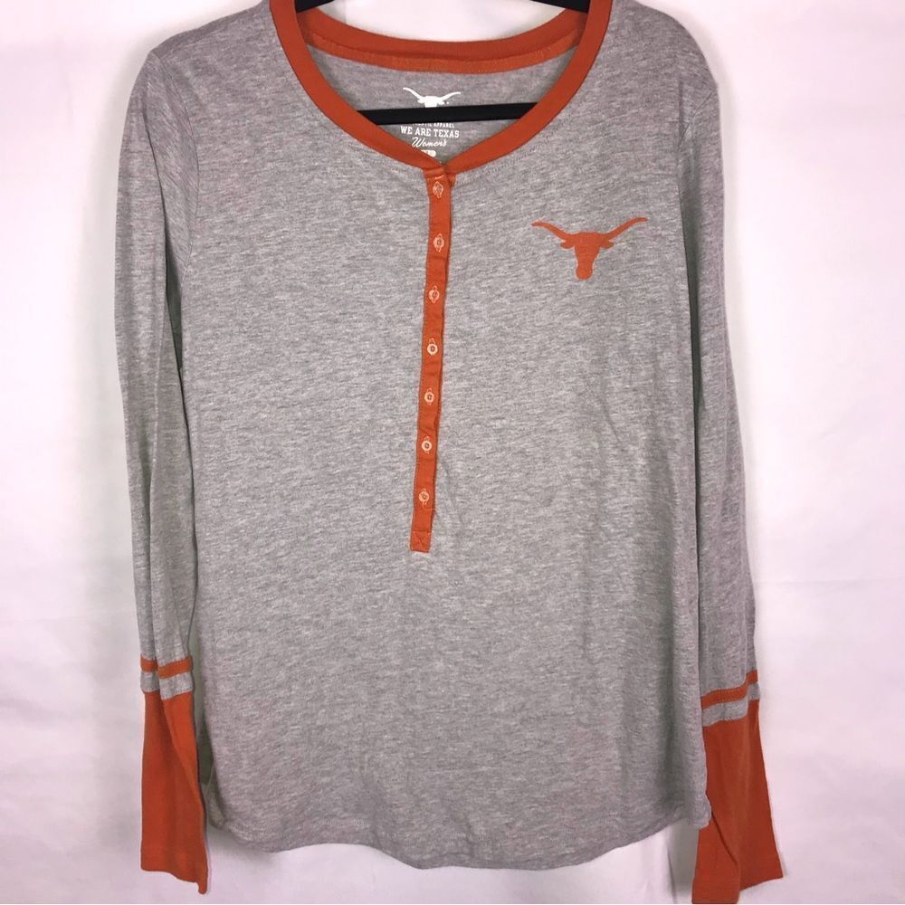 Authentic Apparel Half Button Long SLeeve Texas Longhors Graphic T-shirt